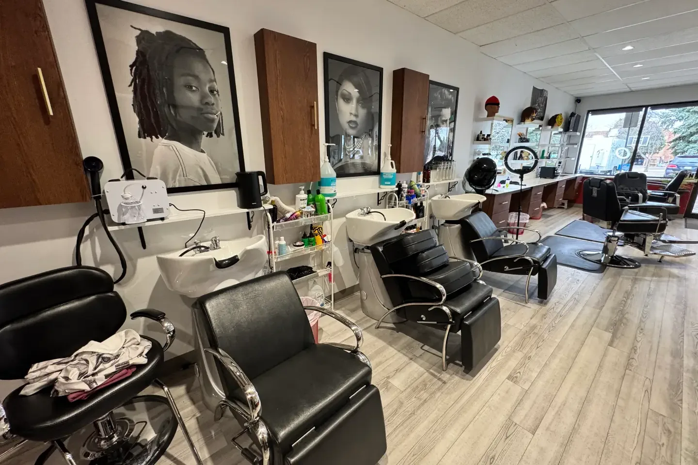The styling stations at Sharon&rsquo;s Beauty Empire in Lafayette